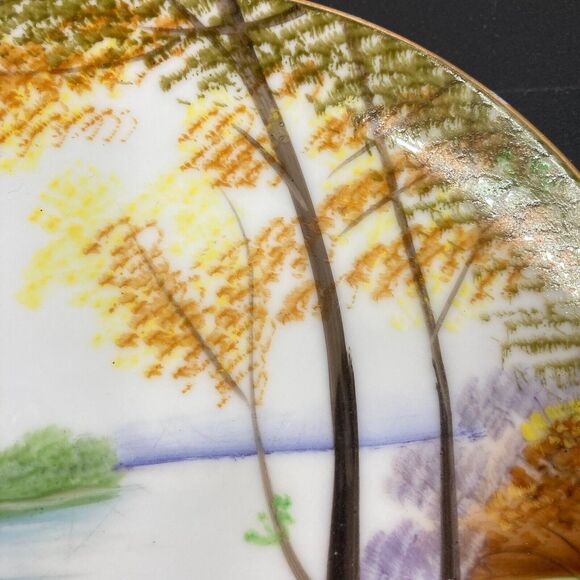 Aiyo China Hand Painted 6’ Decorative Plate Occupied Japan Lake Trees Trinket - Picture 4 of 9